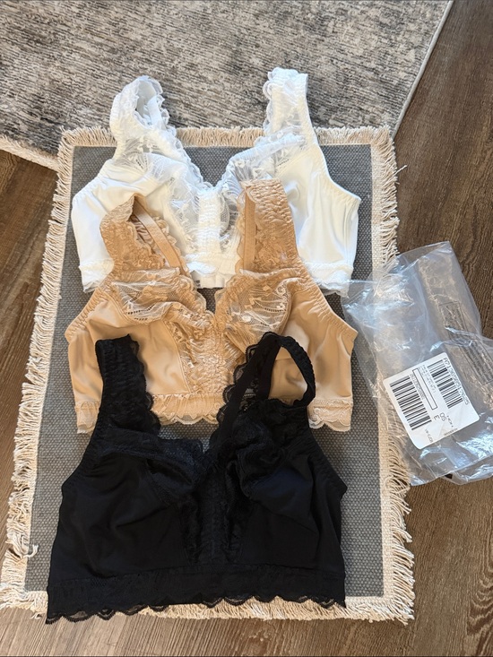 Breezies Tops - Breezies soft support Lace Trim Bralette Top - White, Nude, Black small